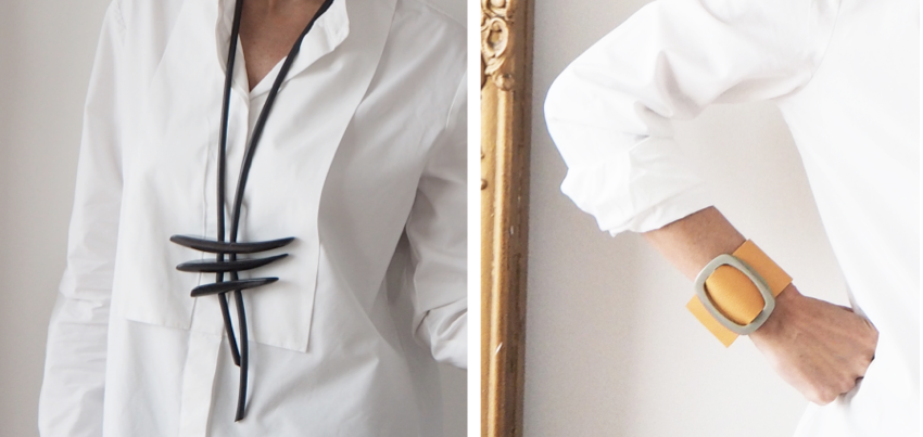 Horn Canoes Original necklace © Buttons Paradise Original Nardo Gray Leather Cuff © Buttons Paradise