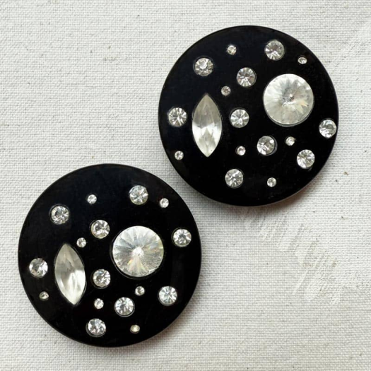 Grand Bouton Bijou Noir et Strass 44mm