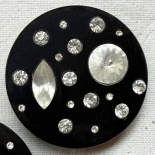 Grand Bouton Bijou Noir et Strass 44mm