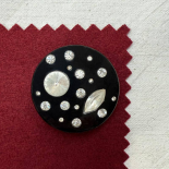 Grand Bouton Bijou Noir et Strass 44mm