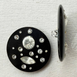 Grand Bouton Bijou Noir et Strass 44mm