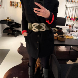 Ceinture Femme Boucle XXL Argent 70s Cuir Verni Kaki