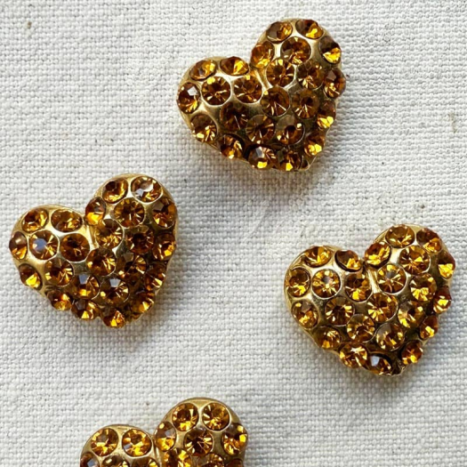 Citrine Yellow Rhinestone Heart Jewel Button 20-25mm