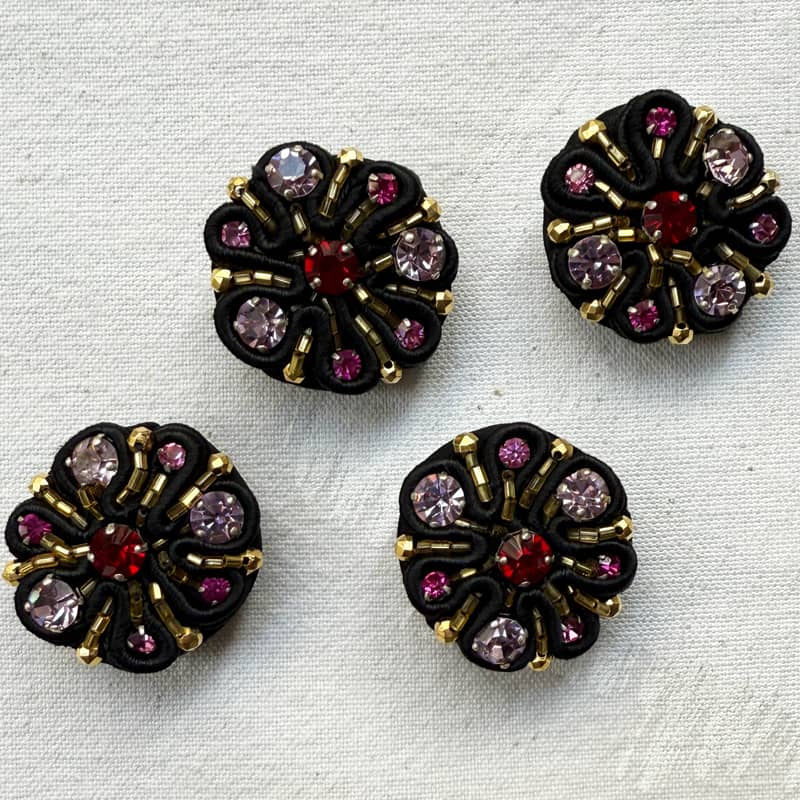 Gros Bouton Bijou Strassé Et Perlé, 25mm, Motif Floral Marron - Neuf, Pour Vêtement