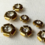Bouton Bijou Strass Fleur Métal Doré 70s 12-15-18mm