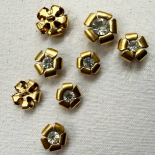 Bouton Bijou Strass Fleur Métal Doré 70s 12-15-18mm