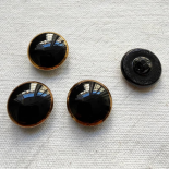 Vintage Black Glass Gold Rim Jewel Button 18mm