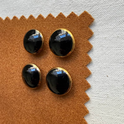 Vintage Black Glass Gold Rim Jewel Button 18mm