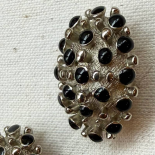 Silver-Tone Black Sea Urchin Oval Jewel Button 27mm