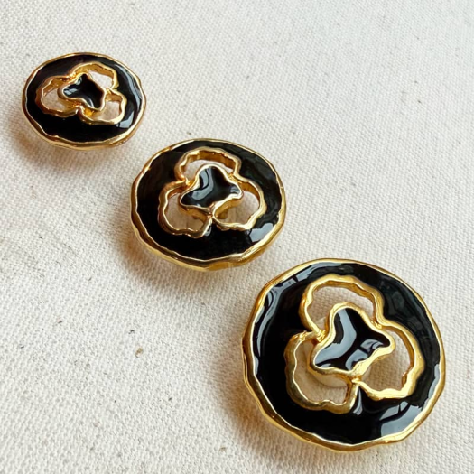 Fleur Précieuse Black & Gold Jewel Button 18-23-27mm