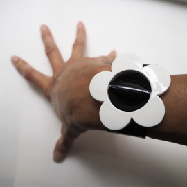 Bracelet Cuir Fleur Noir Blanc Eden Maggie