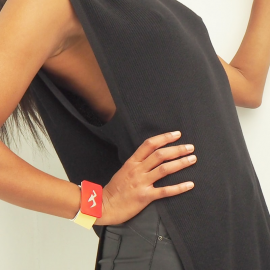 Bracelet Tendance Cuir M&eacute;tal Oiseau Rouge