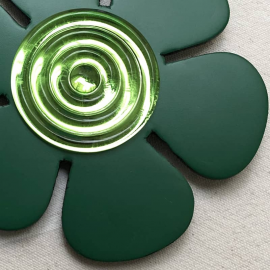 Design Necklace Green Pop Flower Leather and Glass