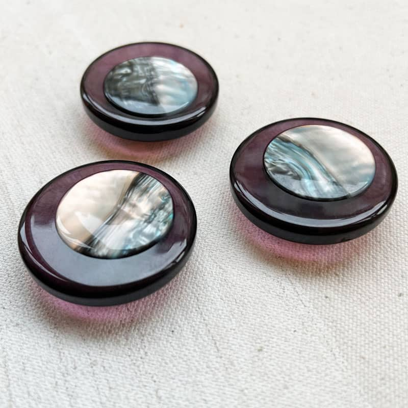 2 Boutons En Nacre Vintage - Reflets Mauves - Diamètre 45 Mm - Pour Blazers, Chemises, Projets Créatifs