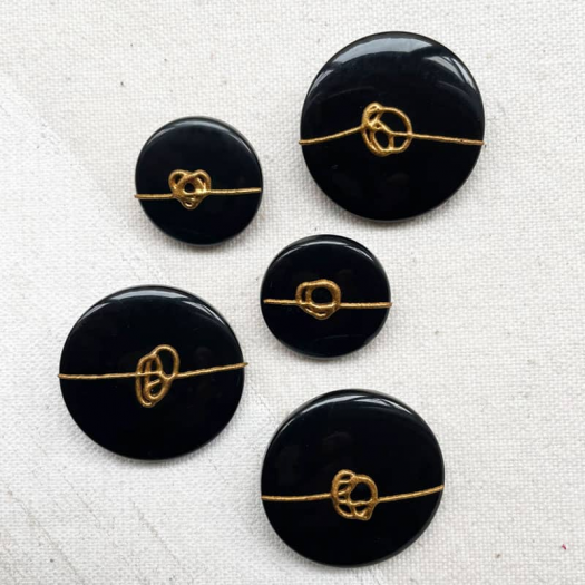 Bouton Bijou Rond Noir et Or Signature 25mm