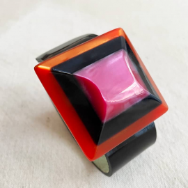 Bracelet Manchette Design Orange Noir Rose Isadora
