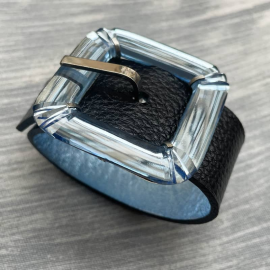 Bracelet Bijou Cuir Noir Bleu Saphir Carré