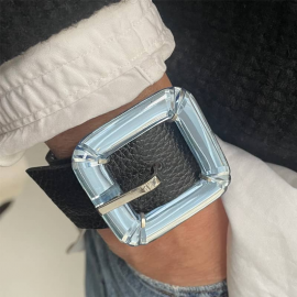 Bracelet Bijou Cuir Noir Bleu Saphir Carré