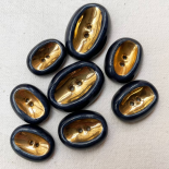 Design Button Blue and Gold Ceramic Pebble 25mm