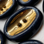 Design Button Blue and Gold Ceramic Pebble 25mm