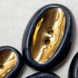 Design Button Blue and Gold Ceramic Pebble 25mm
