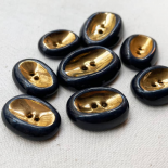 Design Button Blue and Gold Ceramic Pebble 25mm