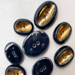 Bouton Design Céramique Bleu et Or Galet 25mm