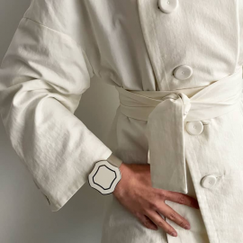 Bracelet Design Métal et Cuir Blanc Silhouette