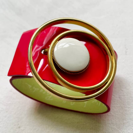 Bracelet Manchette Design Satellite Blanc et Rouge Doré