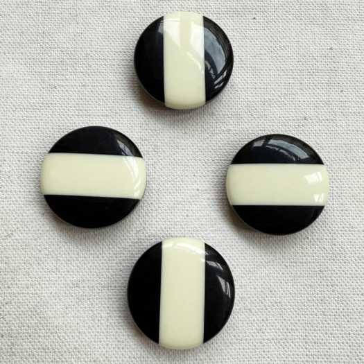 Bouton Design Bicolore Lignes Noir et Blanc 23mm