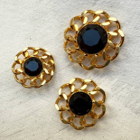 Bouton Bijou Fleur Or Coeur Noir Facettes 37-42mm