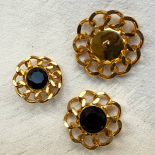Bouton Bijou Fleur Or Coeur Noir Facettes 37-42mm