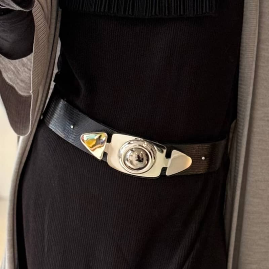Ceinture Bijou Réversible Noir Cognac Boucle Argent