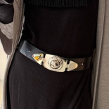 Ceinture Bijou Réversible Noir Cognac Boucle Argent