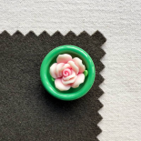 Beautiful Jewel Button Pink & Jade Green Flower 30mm