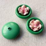 Beautiful Jewel Button Pink & Jade Green Flower 30mm