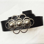 Ceinture Bijou Réversible Cuir Noir ou Cognac 80s