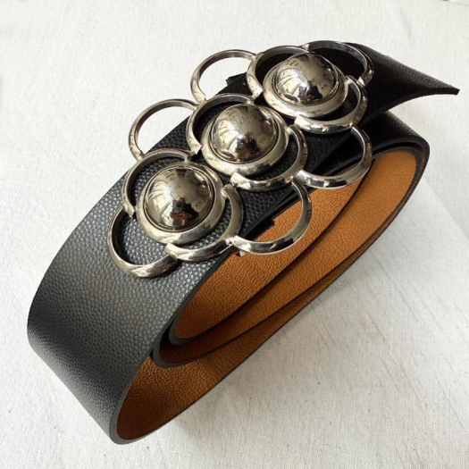 Ceinture Bijou Réversible Cuir Noir ou Cognac 80s