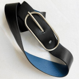 Ceinture Réversible Noir Bleu Boucle Originale 70s