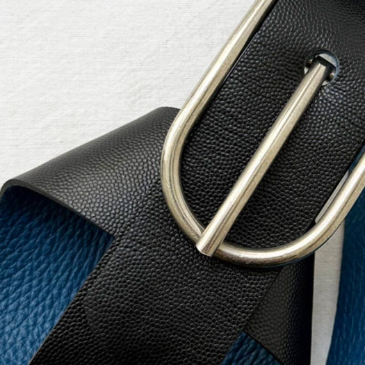 Ceinture Réversible Noir Bleu Boucle Originale 70s