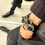 Bracelet Manchette Noir et Argent Volutes 70s