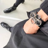 Bracelet Manchette Noir et Argent Volutes 70s