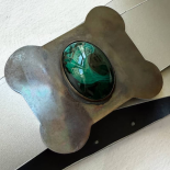 Women’s Belt Silver Buckle Green Malachite Cabochon